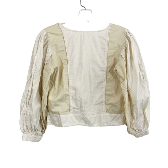 Anthropologie Let Me Be Cream Puff Sleeve Sweetheart Crop Top Buttons - Size XS - Picture 2 of 7